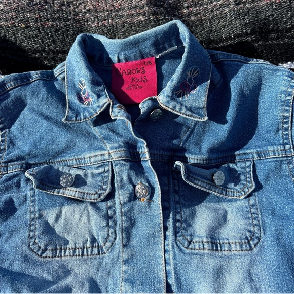 CAROLS KIDS EMBROIDERED JEAN JACKET SIZE 6 GIRLS 100% COTTON UPCYCLE - Picture 5 of 6